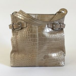*SOLD* Gold tone Croc skin bucket bag